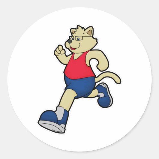 Hond bij het runnen met bril ronde sticker (Voorkant)