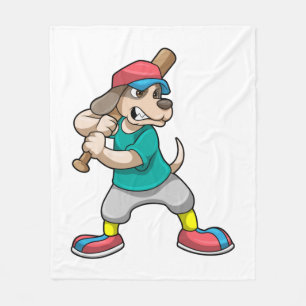 Hond bij honkbal met honkbalknuppel fleece deken