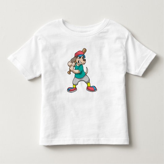 Hond bij honkbal met honkbalknuppel kinder shirts (Voorkant)