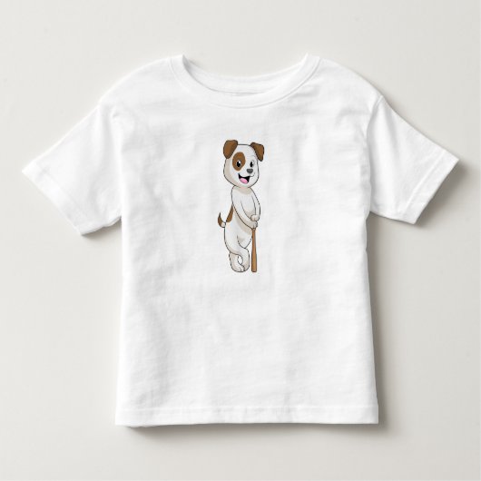 Hond bij honkbal met honkbalknuppel kinder shirts (Voorkant)