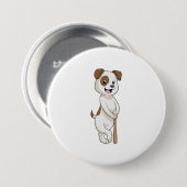 Hond bij honkbal met honkbalknuppel ronde button 7,6 cm (Voorkant /achterkant)