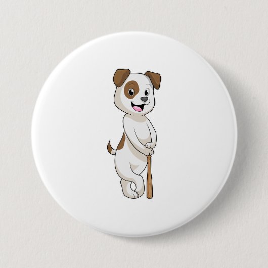 Hond bij honkbal met honkbalknuppel ronde button 7,6 cm (Voorkant)