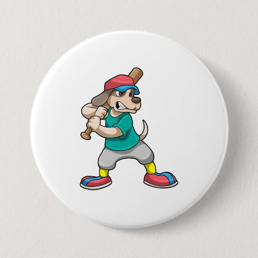 Hond bij honkbal met honkbalknuppel ronde button 7,6 cm (Voorkant)