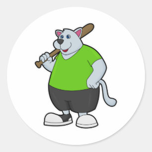 Hond bij honkbal met honkbalknuppel ronde sticker