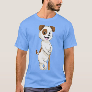 Hond bij honkbal met honkbalknuppel t-shirt