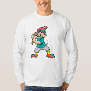 Hond bij honkbal met honkbalknuppel t-shirt