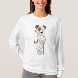 Hond bij honkbal met honkbalknuppel t-shirt