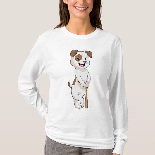 Hond bij honkbal met honkbalknuppel t-shirt (Voorkant)