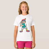 Hond bij honkbal met honkbalknuppel t-shirt (Voorkant volledig)