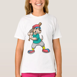 Hond bij honkbal met honkbalknuppel t-shirt