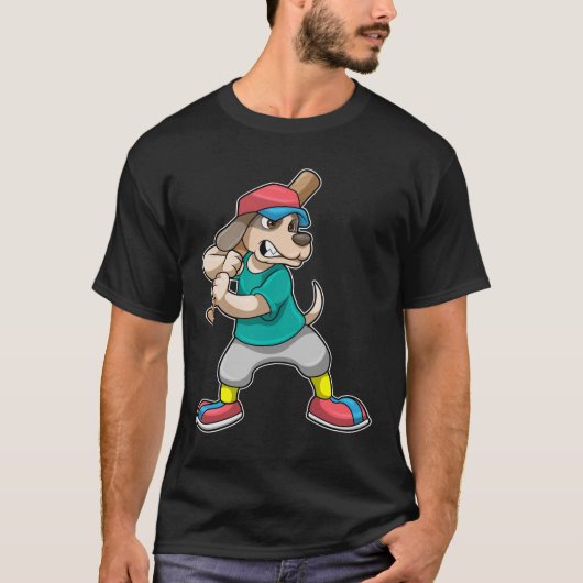 Hond bij honkbal met honkbalknuppel t-shirt (Voorkant)