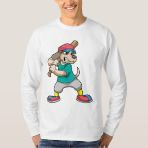 Hond bij honkbal met honkbalknuppel t-shirt