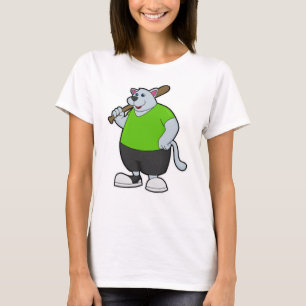 Hond bij honkbal met honkbalknuppel t-shirt