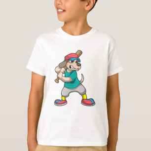 Hond bij honkbal met honkbalknuppel t-shirt