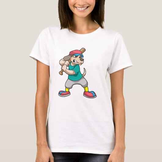 Hond bij honkbal met honkbalknuppel t-shirt (Voorkant)