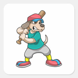 Hond bij honkbal met honkbalknuppel vierkante sticker