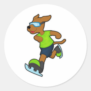 Hond bij ijsschaatsen met Goggles Ronde Sticker