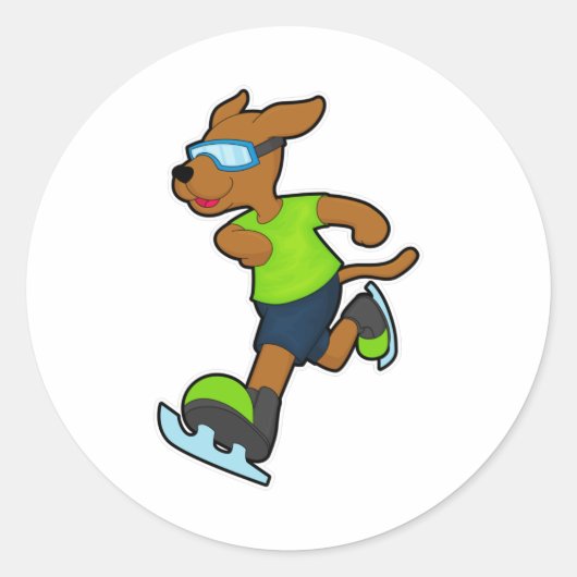 Hond bij ijsschaatsen met Goggles Ronde Sticker (Voorkant)