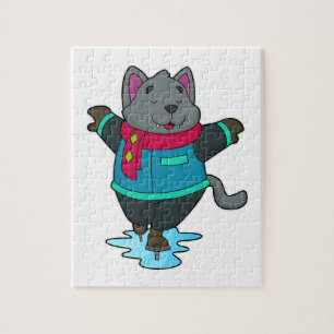 Hond bij ijsschaatsen met ijskoude schaatsen en sc legpuzzel