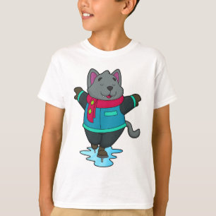 Hond bij ijsschaatsen met ijskoude schaatsen en sc t-shirt