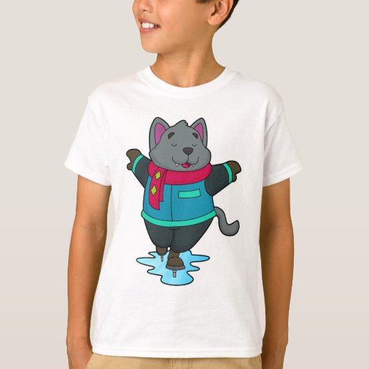 Hond bij ijsschaatsen met ijskoude schaatsen en sc t-shirt (Voorkant)