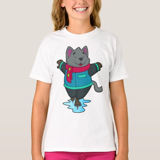 Hond bij ijsschaatsen met ijskoude schaatsen en sc t-shirt (Voorkant)