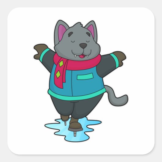 Hond bij ijsschaatsen met ijskoude schaatsen en sc vierkante sticker (Voorkant)