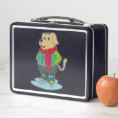 Hond bij ijsschaatsen met ijsschaatsen (In situ)