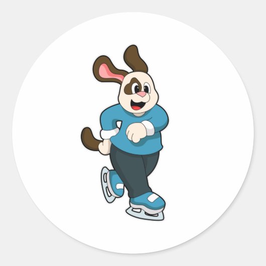Hond bij ijsschaatsen met ijsschaatsen ronde sticker (Voorkant)