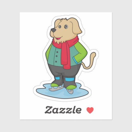 Hond bij ijsschaatsen met ijsschaatsen sticker (Vel)