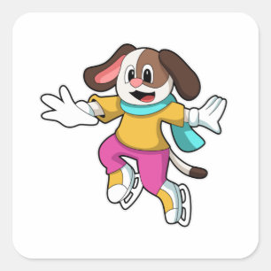 Hond bij ijsschaatsen met ijsschaatsen vierkante sticker