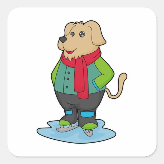 Hond bij ijsschaatsen met ijsschaatsen vierkante sticker (Voorkant)