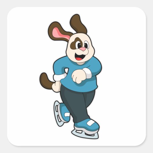 Hond bij ijsschaatsen met ijsschaatsen vierkante sticker (Voorkant)
