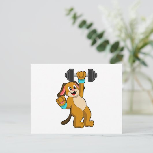 Hond bij krachttraining met Dumbbell Briefkaart (Staand voorkant)