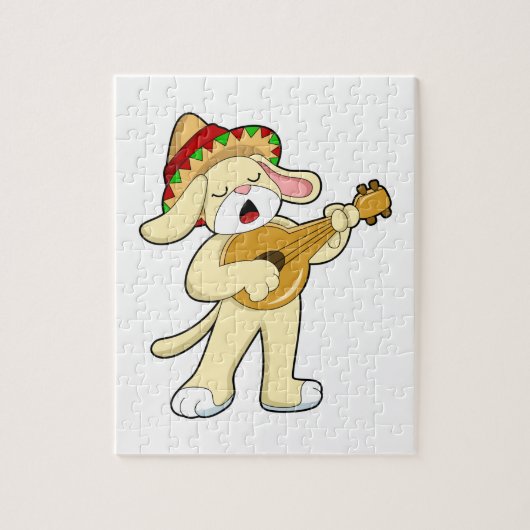 Hond bij Muziek met Guitar Legpuzzel (Verticaal)