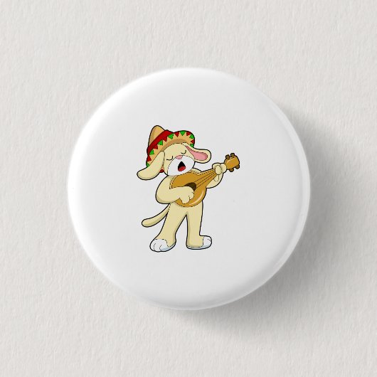 Hond bij Muziek met Guitar Ronde Button 3,2 Cm (Voorkant)