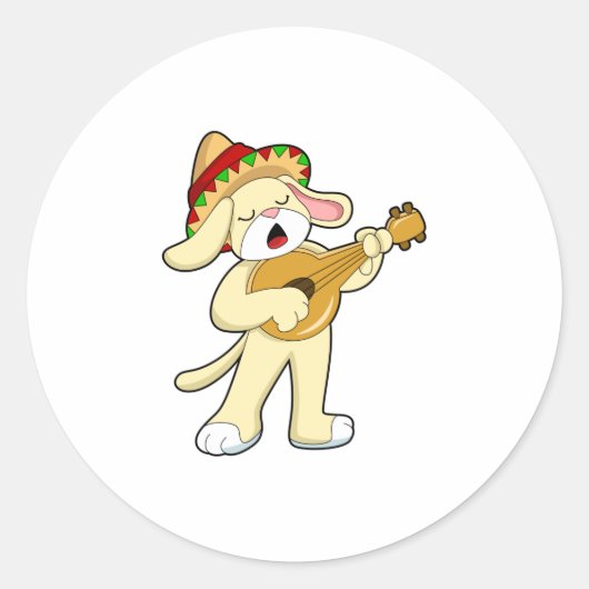 Hond bij Muziek met Guitar Ronde Sticker (Voorkant)