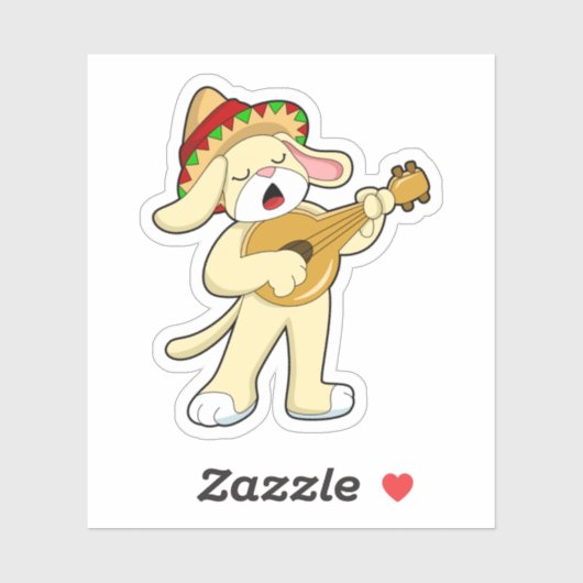 Hond bij Muziek met Guitar Sticker (Vel)