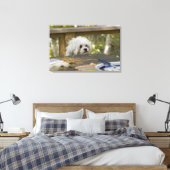 Hond bij picknicktafel canvas afdruk (Insitu (Slaapkamer))