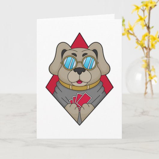 Hond bij Poker met Pokerkaarten Kaart (Gele Bloem)