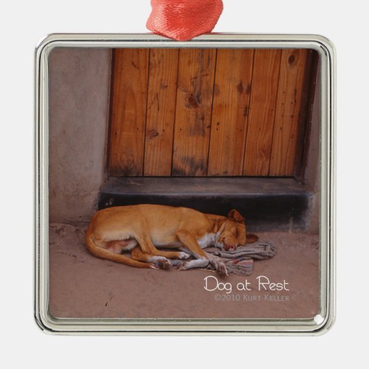 Hond bij Rest Metalen Ornament (Voorkant)