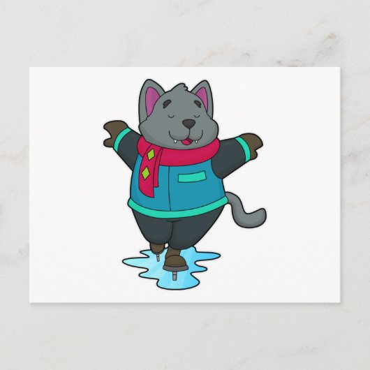 Hond bij schaatsen met schaatsen & sjaal briefkaart (Voorkant)