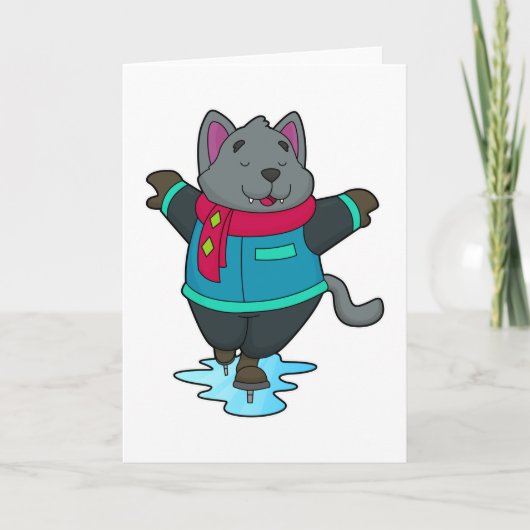 Hond bij schaatsen met schaatsen & sjaal kaart (Voorkant)