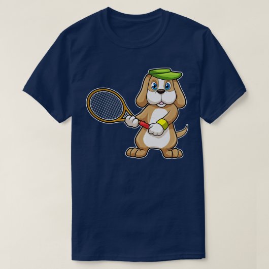 Hond bij Tennis met Tennis racket Pet T-shirt (Design voorkant)