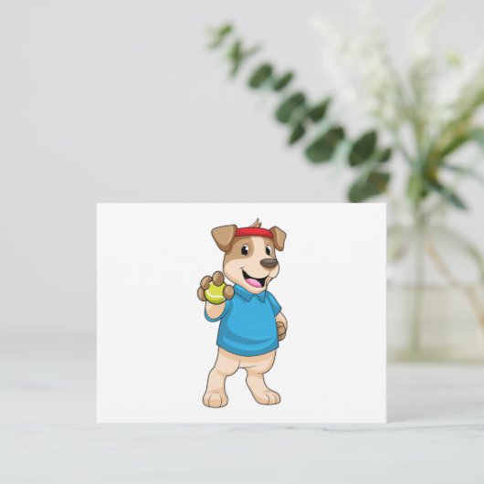 Hond bij tennis met tennisbal briefkaart (Staand voorkant)