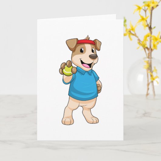 Hond bij tennis met tennisbal kaart (Gele Bloem)
