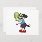 Hond bij tennis met tennisracket briefkaart (Voorkant / Achterkant)