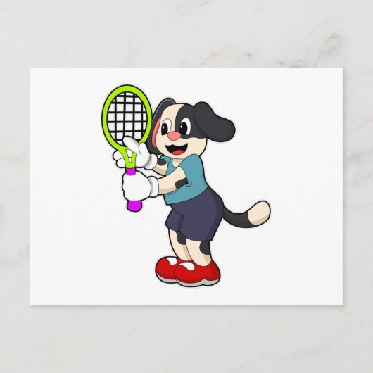Hond bij tennis met tennisracket briefkaart (Voorkant)