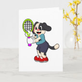 Hond bij tennis met tennisracket kaart (Gele Bloem)
