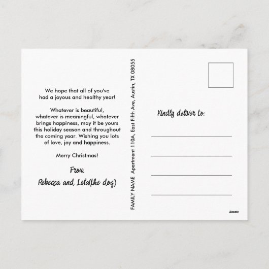 HOND BLAFFEN GEEST HELDER HUISDIER ROZE KERST FEESTDAGENKAART (Achterkant)